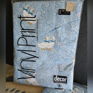 Blue Duck Print Vinyl Tablecloth, Flannel Backing. Made In USA. 52X70 OVAL